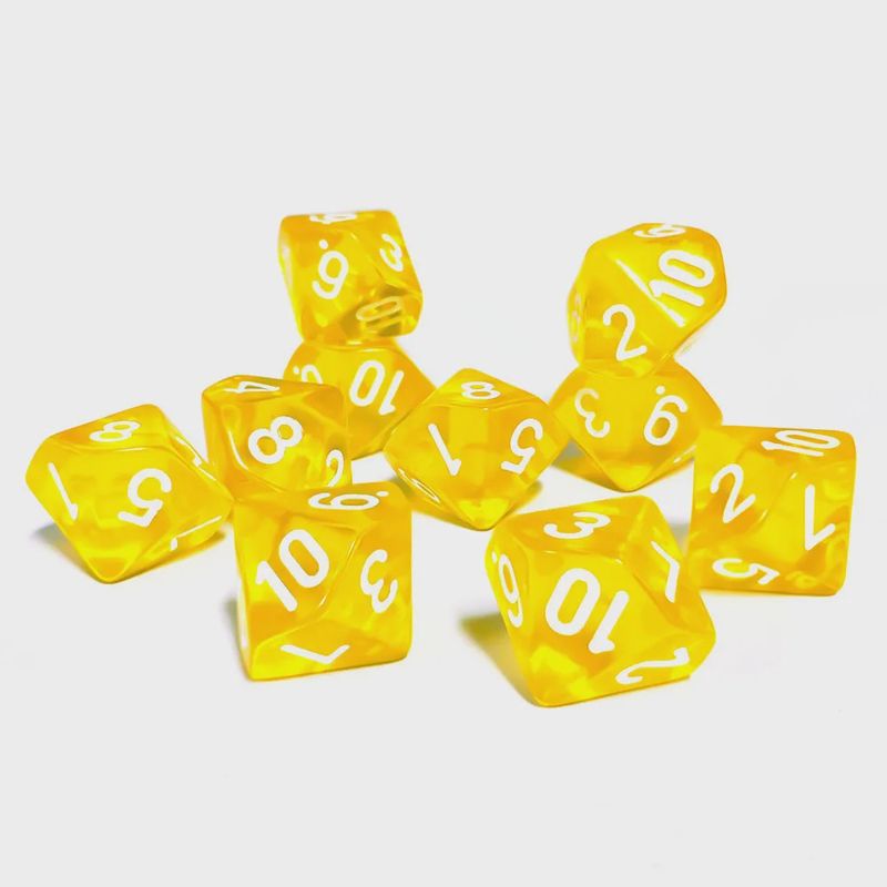 10-Piece 10-Sided Dice Set (d10 - Numbered 1 to 10): Yellow Alert
