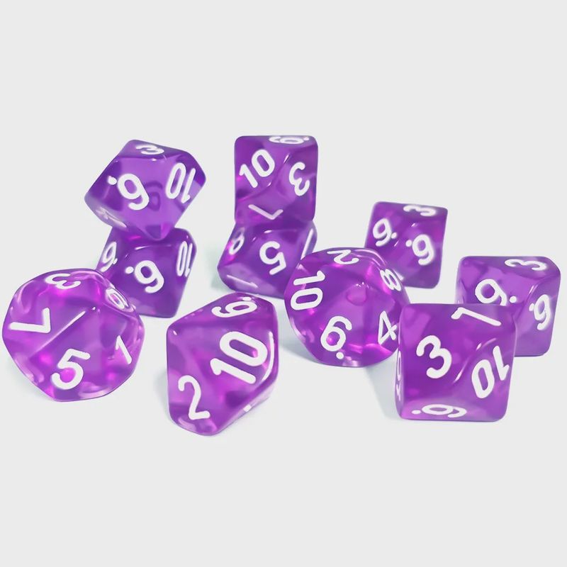 10-Piece 10-Sided Dice Set (d10 - Numbered 1 to 10): Purple Frequency