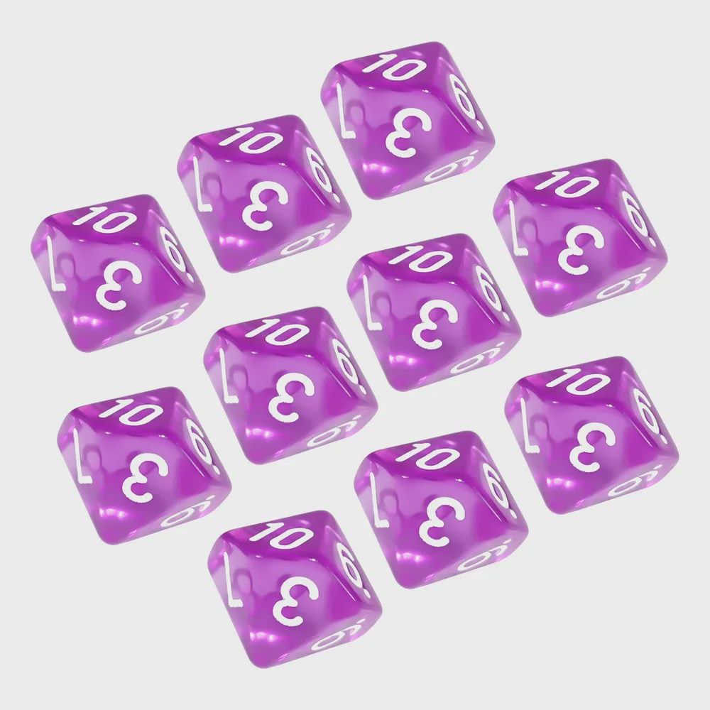 10-Piece 10-Sided Dice Set (d10 - Numbered 1 to 10): Purple Frequency