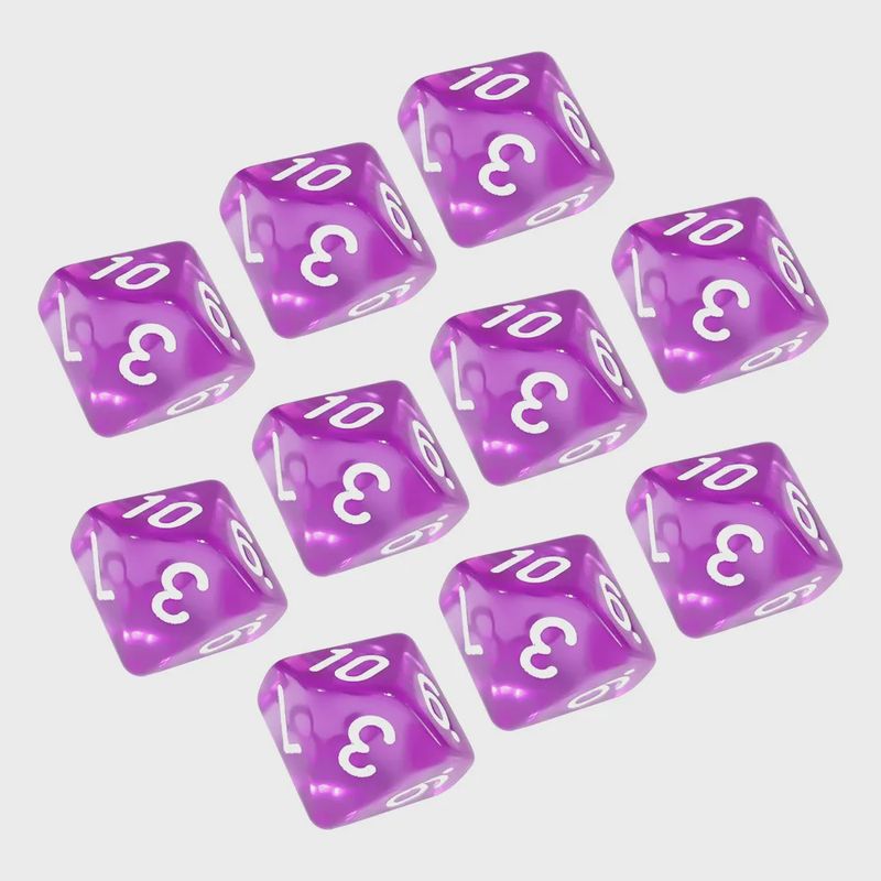 10-Piece 10-Sided Dice Set (d10 - Numbered 1 to 10): Purple Frequency