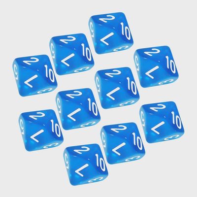 Ensemble de 10 dés à 10 faces (d10 - Numérotés de 1 à 10) : Protocole Azur