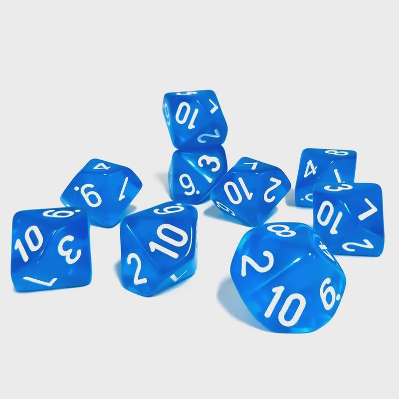 10-Piece 10-Sided Dice Set (d10 - Numbered 1 to 10): Azure Protocol