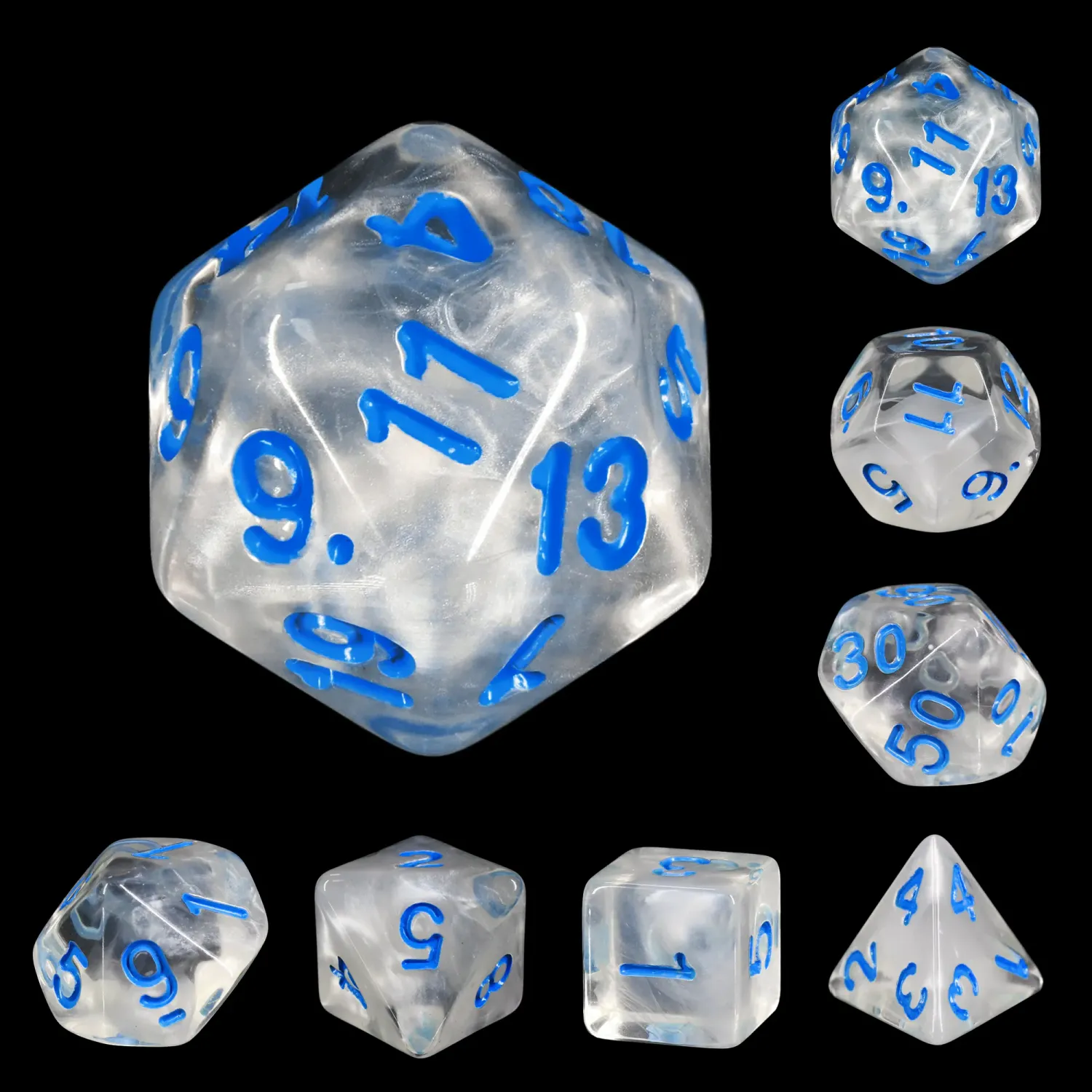 7-Piece Polyhedral Dice Set: Heart of the Glacier