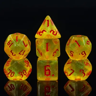 Ensemble de 7 dés polyédriques : Ambre de Pyromancien