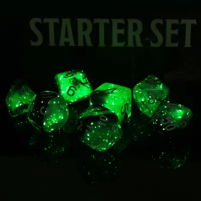 Ensemble de 7 dés polyédriques luminescents : Explosion Stellaire