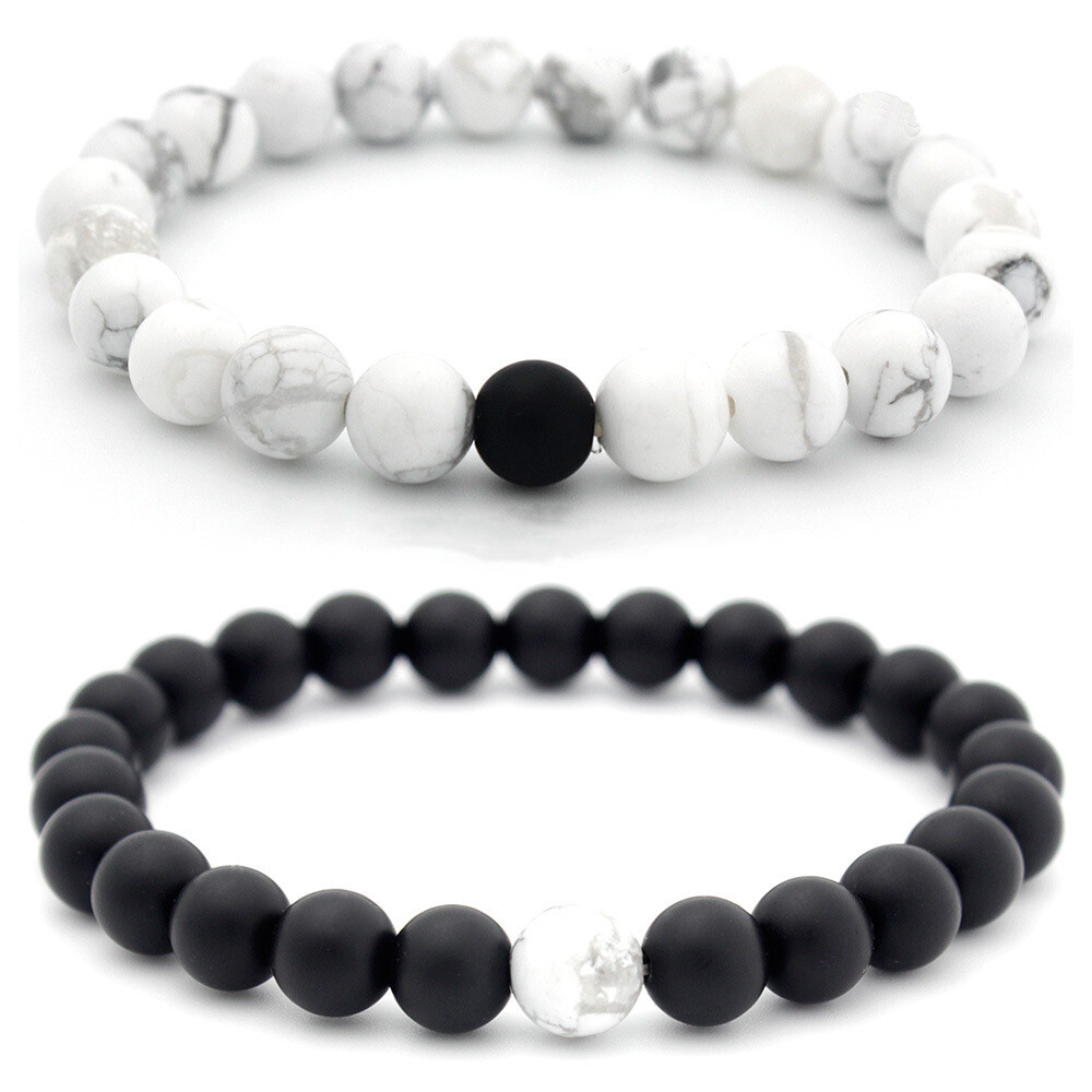 8mm Matte Black Frosted White Turquoise Couple Bracelet In Stock