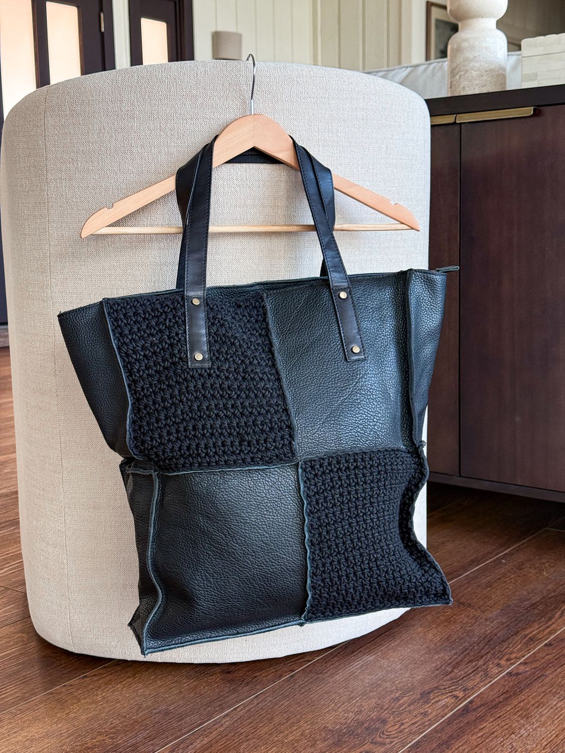Black Macramé Leather Bag
