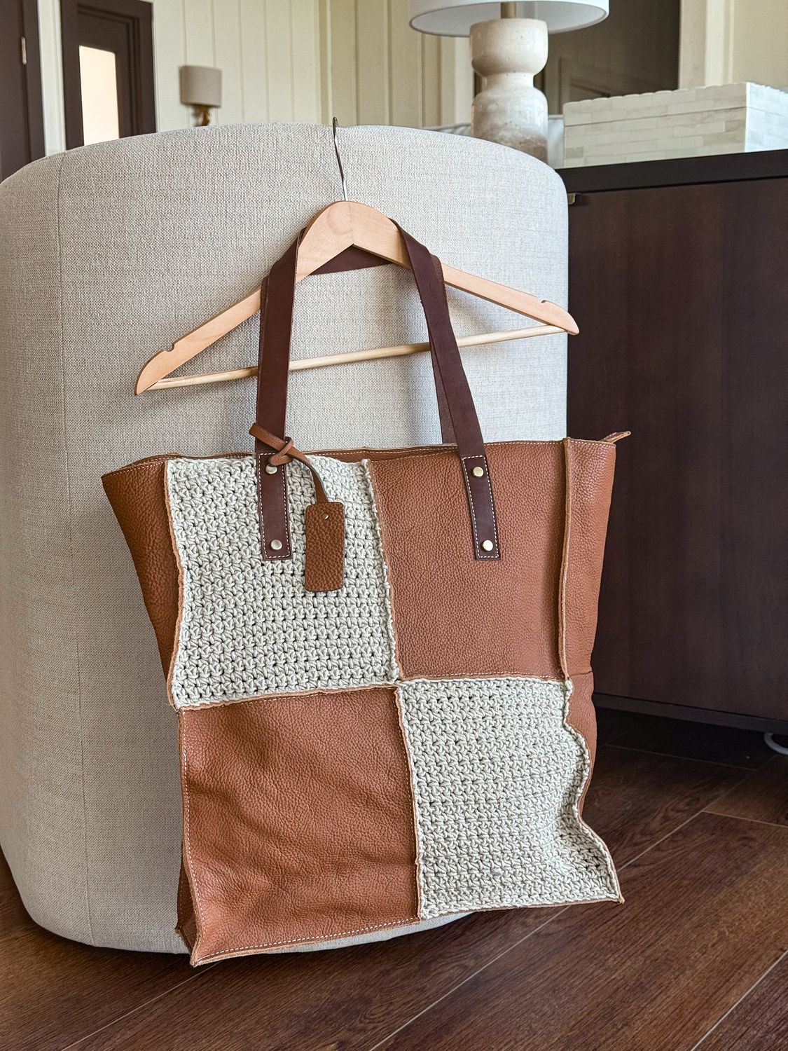 Taupe Macramé Leather Bag