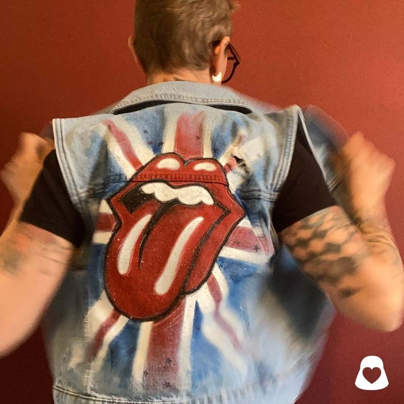 Smanicato in jeans personalizzato soggetto Rolling Stones
