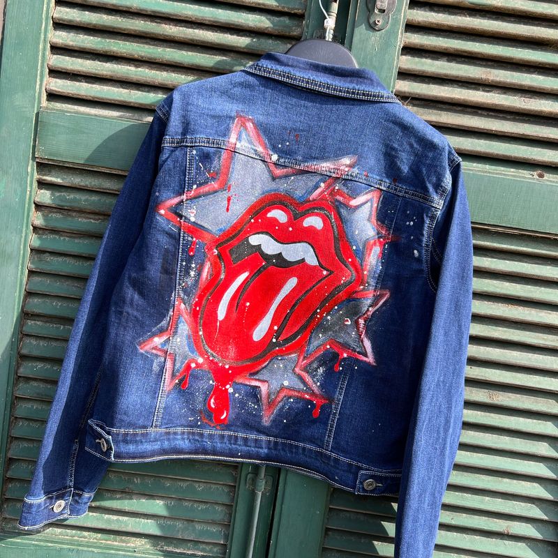 Giubbino in Jeans taglia XL personalizzato Rolling Stones