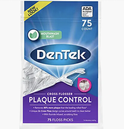 DenTek Cross Flosser Plaque Control Floss Picks, X-Shaped Floss, 75 Count