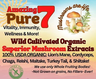 Pure 7 Mushroom Extracts- No Fillers- 85 Servings