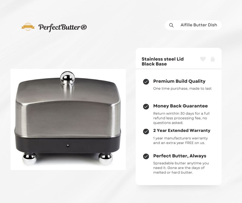 Sleek Stainless Steel Lid/Black Base - Electric Butter Dish