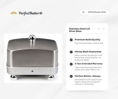 Sleek Stainless Steel Lid/Silver Base - Electric Butter Dish