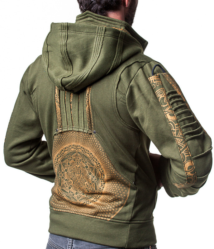 Green Moto Hoodie W/ Gold Print