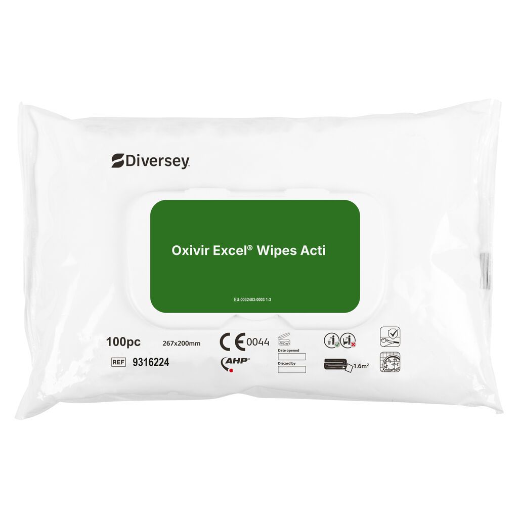 Oxivir Excel Wipe Acti 12x100pc - 20 x 26.7 cm - Wipes one step cleaner disinfectant Oxivir Excel Wipe Acti 12x100pc - 20 x 26.7 cm - Wipes one step cleaner disinfectant