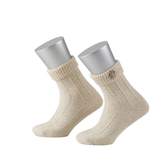 LUSANA Umschlagsocken beige mit Metall Edelweiß