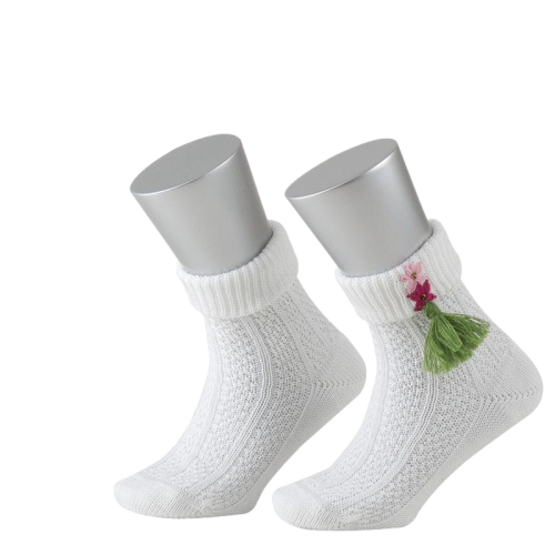 LUSANA Umschlagsocken weiß bestickt mit Quaste