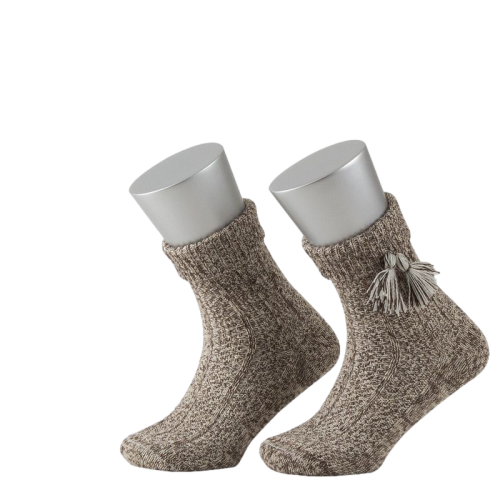 LUSANA Umschlagsocken beige braunmeliert mit Quaste