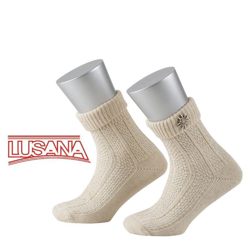 Set: Alpine Lederpuschen &amp; Trachtensocken Beige
