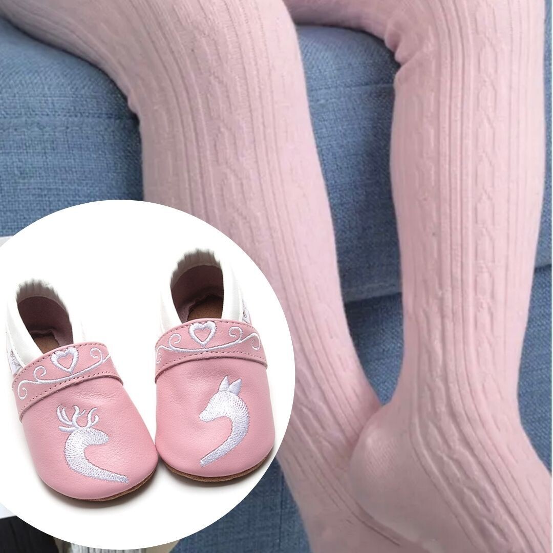 Set: Alpine Lederpuschen &amp; Trachtestrumpfhose rosa