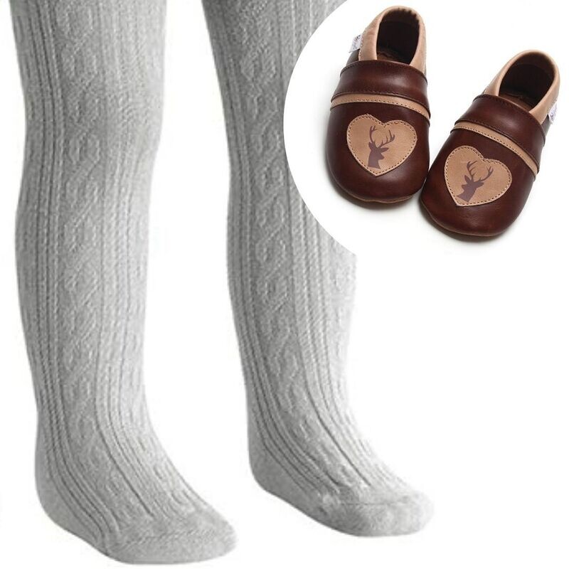 Set: Rudi Lederpuschen &amp; Strumpfhose hellgrau