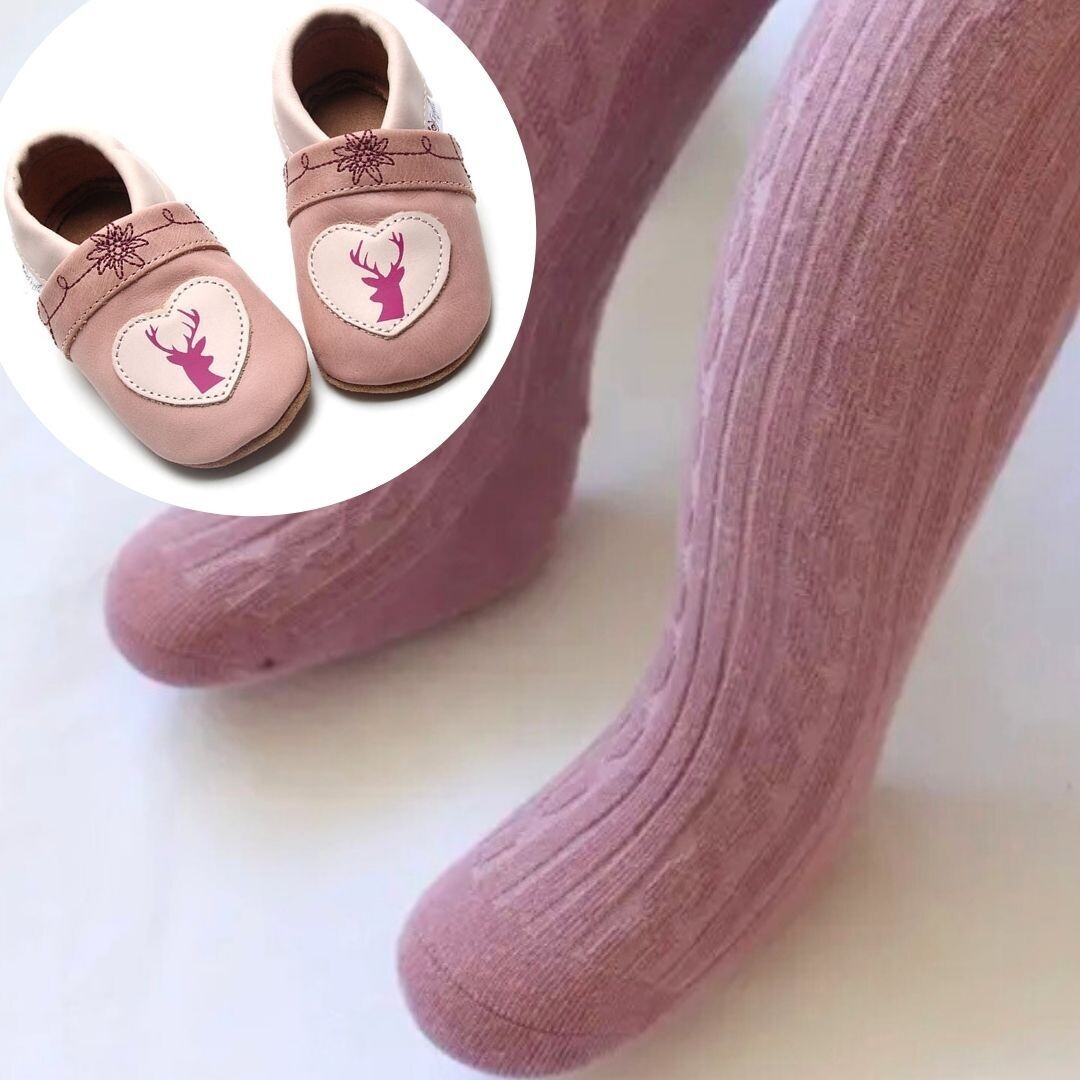 Set: Resi Lederpuschen &amp; Strumpfhose beerefarbend