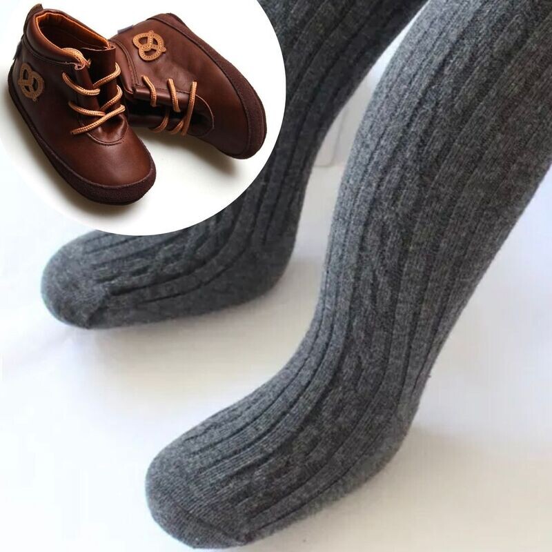 Set: Frank Baby Lederboots &amp; Strumpfhose dunkelgrau