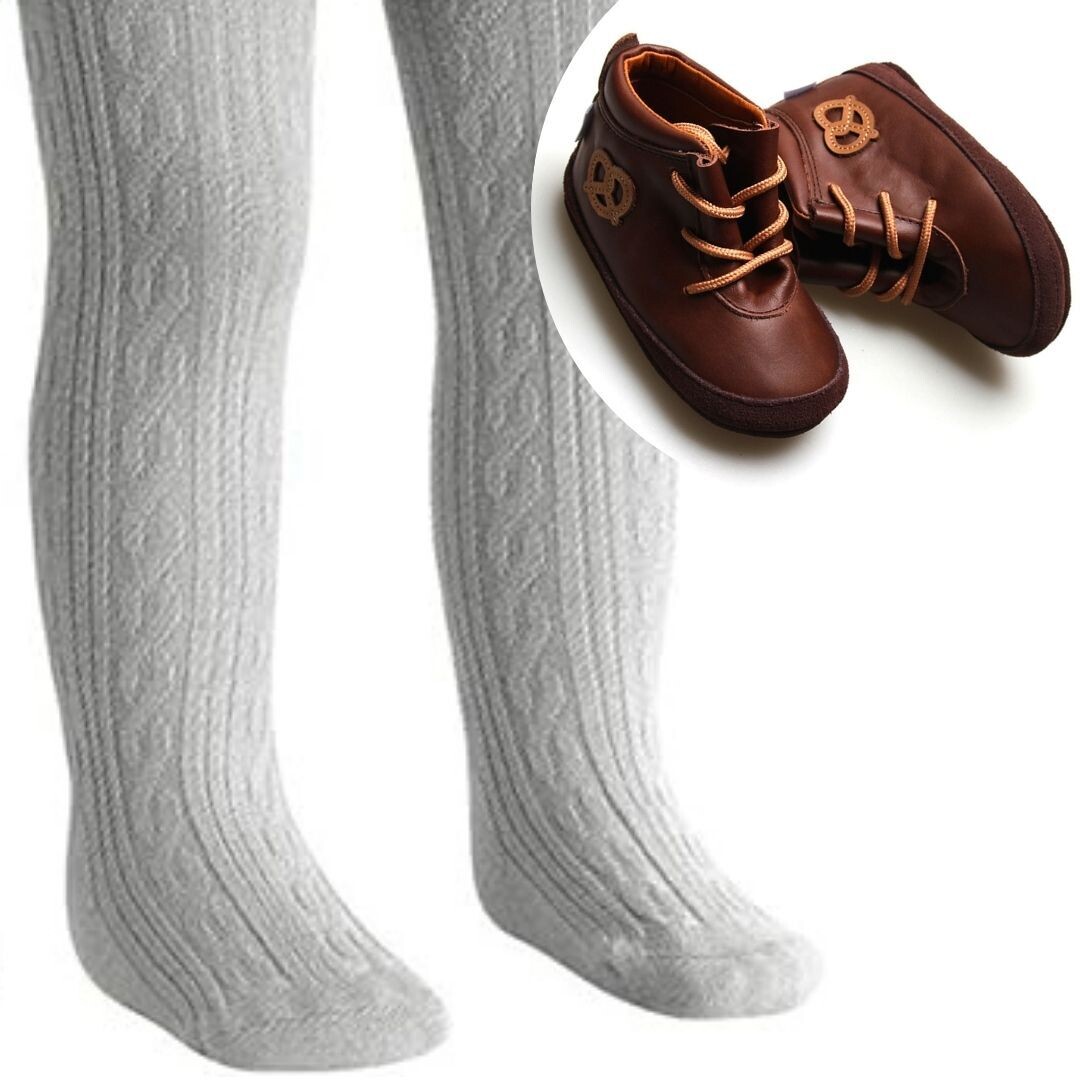 Set: Frank Baby Lederboots &amp; Strumpfhose hellgrau