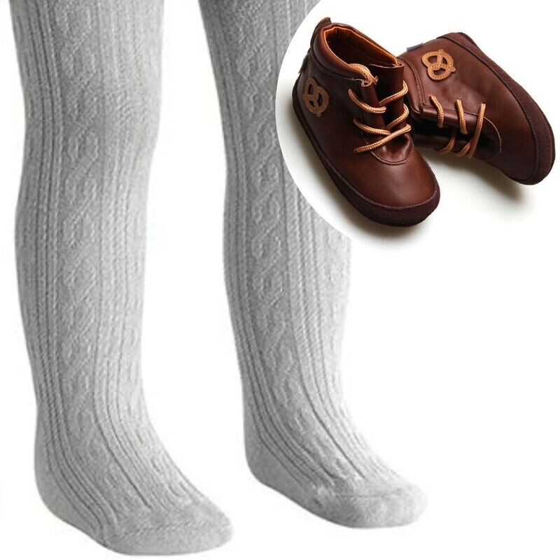 Set: Frank Baby Lederboots &amp; Strumpfhose hellgrau