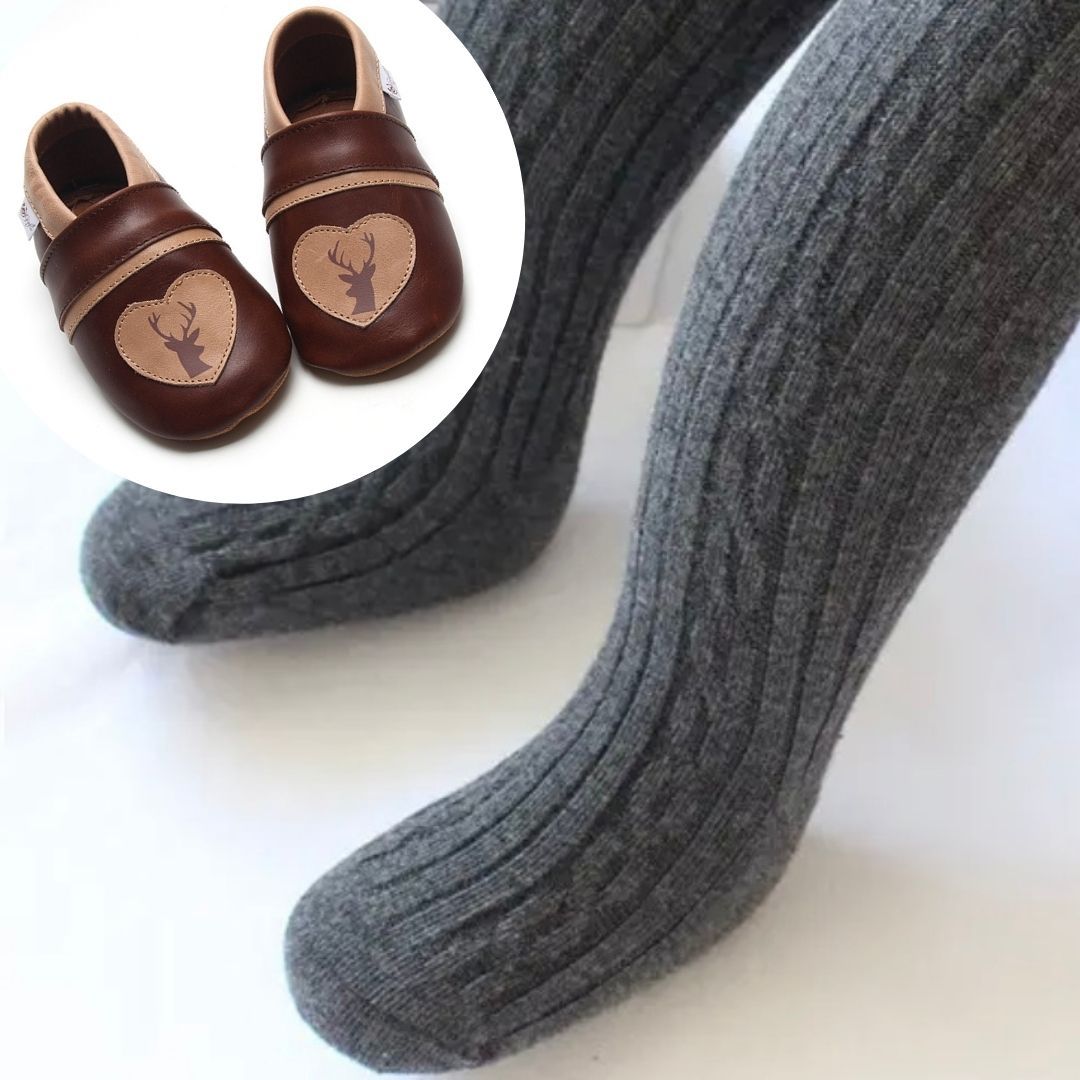Set: Alpine Lederpuschen &amp; Trachtenstrumpfhose dunkelgrau