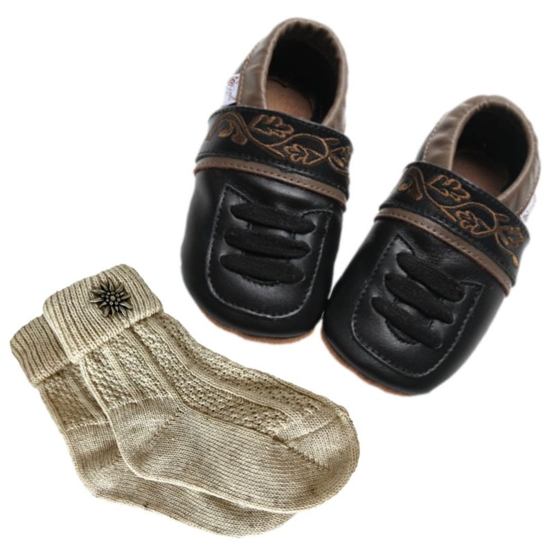 Set: Alpine Lederpuschen &amp; Trachtensocken Beige