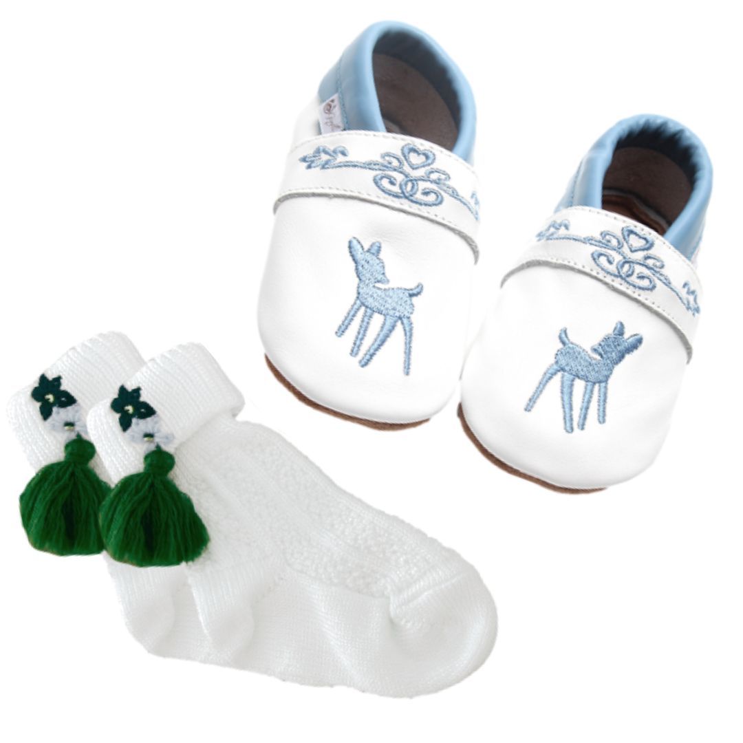 Set: Alpine Lederpuschen &amp; Trachtensocken mit Quaste