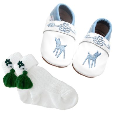 Set: Alpine Lederpuschen &amp; Trachtensocken mit Quaste