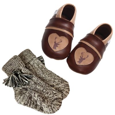 Set: Alpine Lederpuschen &amp; Trachtensocken