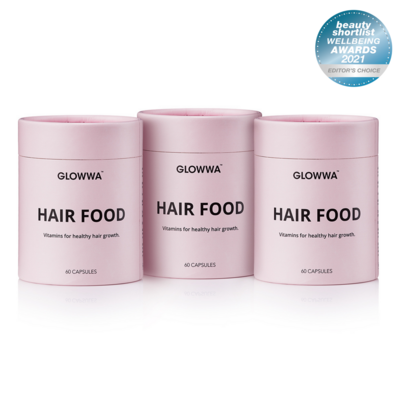 3 Embalagens de Glowwa Hair Food ™ - suplemento alimentar natural que previne e pára a queda de cabelo
