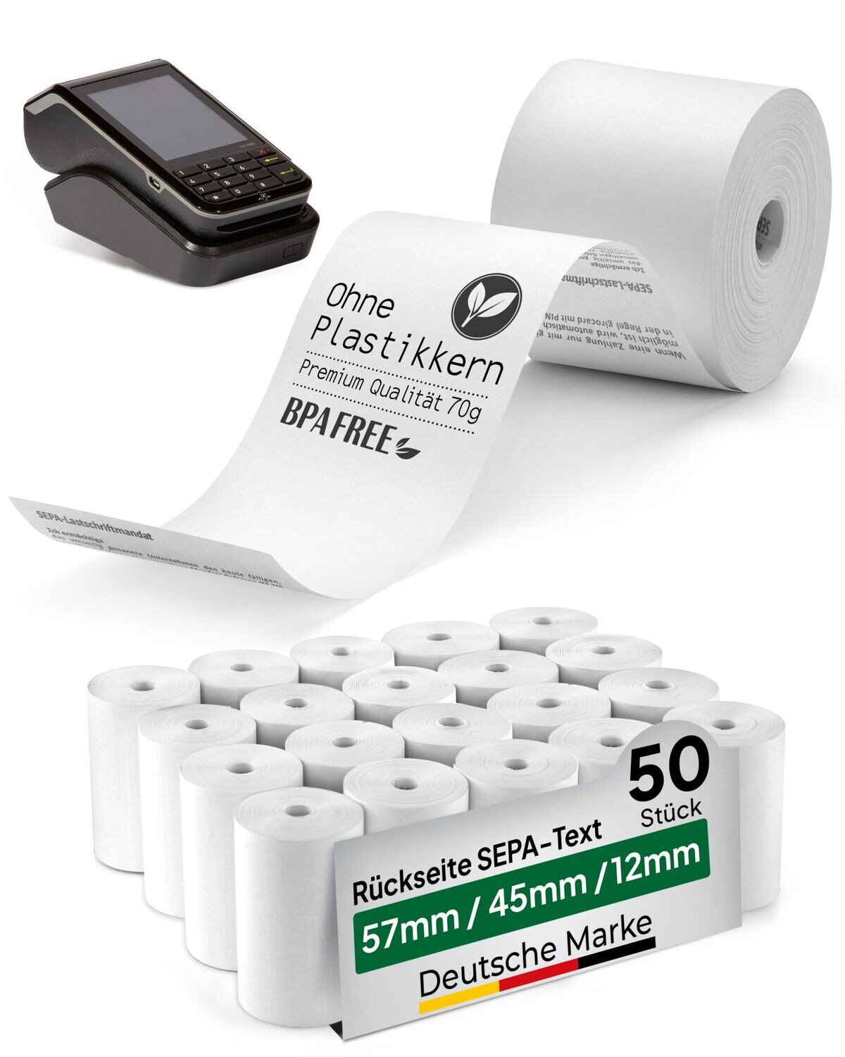 50 EC-Rollen mit Sepa Text 57mm/45mm/12mm