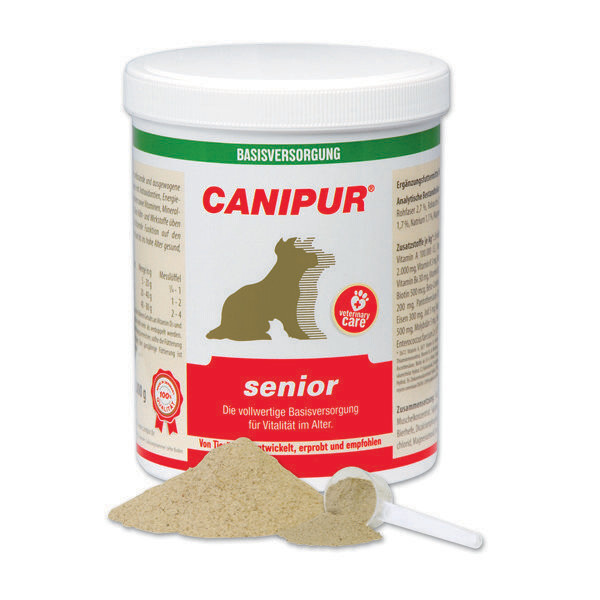 CANIPUR - senior
Ergänzungsfuttermittel für Hunde
CANIPUR - senior für eine vollwertige Basisversorgung für Vitalität im Alter CANIPUR - senior
Ergänzungsfuttermittel für Hunde
CANIPUR - senior für eine vollwertige Basisversorgung für Vitalität im Alter