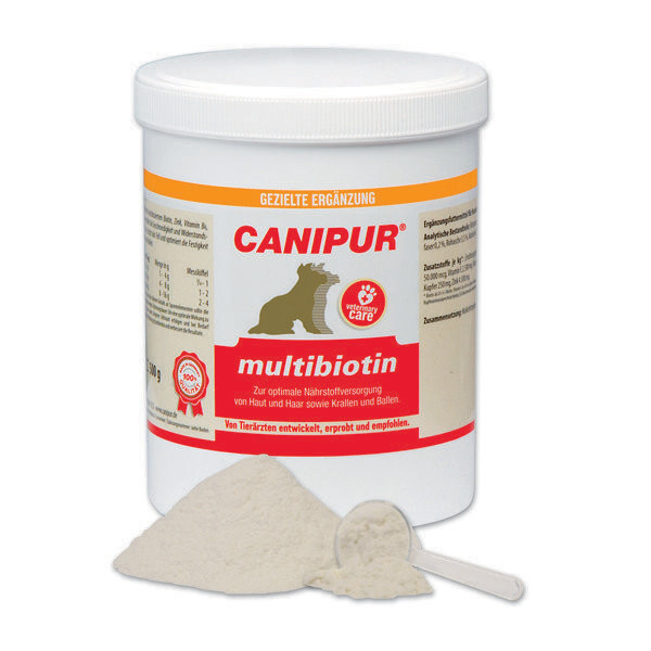 CANIPUR - multibiotin
Ergänzungsfuttermittel für Hunde
CANIPUR - multibiotin für eine optimale Nährstoffversorgung von Haut und Haar sowie Krallen und Ballen. CANIPUR - multibiotin
Ergänzungsfuttermittel für Hunde
CANIPUR - multibiotin für eine optimale Nährstoffversorgung von Haut und Haar sowie Krallen und Ballen.