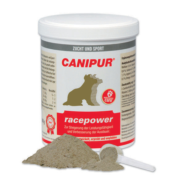 CANIPUR - racepower
Ergänzungsfuttermittel für Hunde
CANIPUR - racepower zur Steigerung der Leistungsfähigkeit und Verbesserung der Ausdauer.
