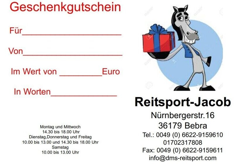 Geschenkgutschein, 
Wert in EUR