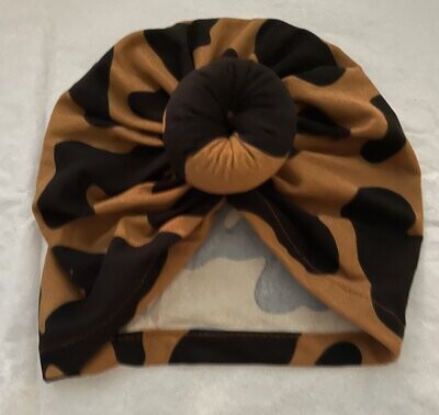 Brown Cow Print Knotted Headcap