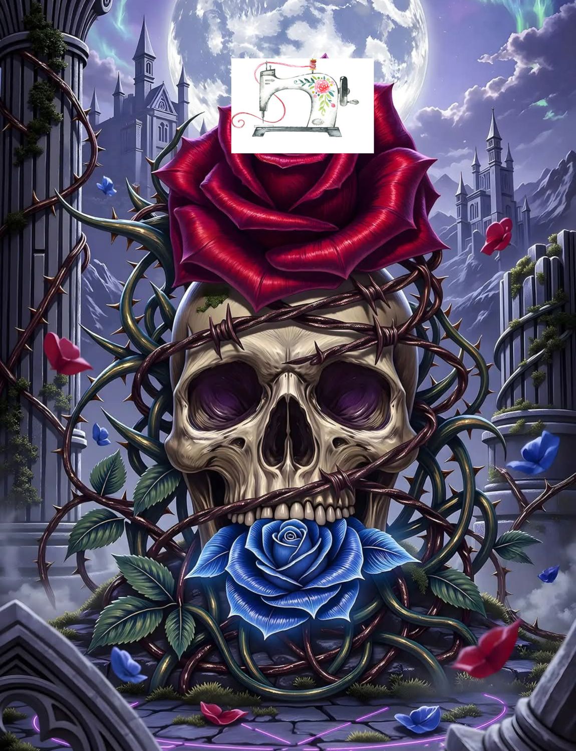 SKULL ROSE BLEUE (EXCLUSIF)