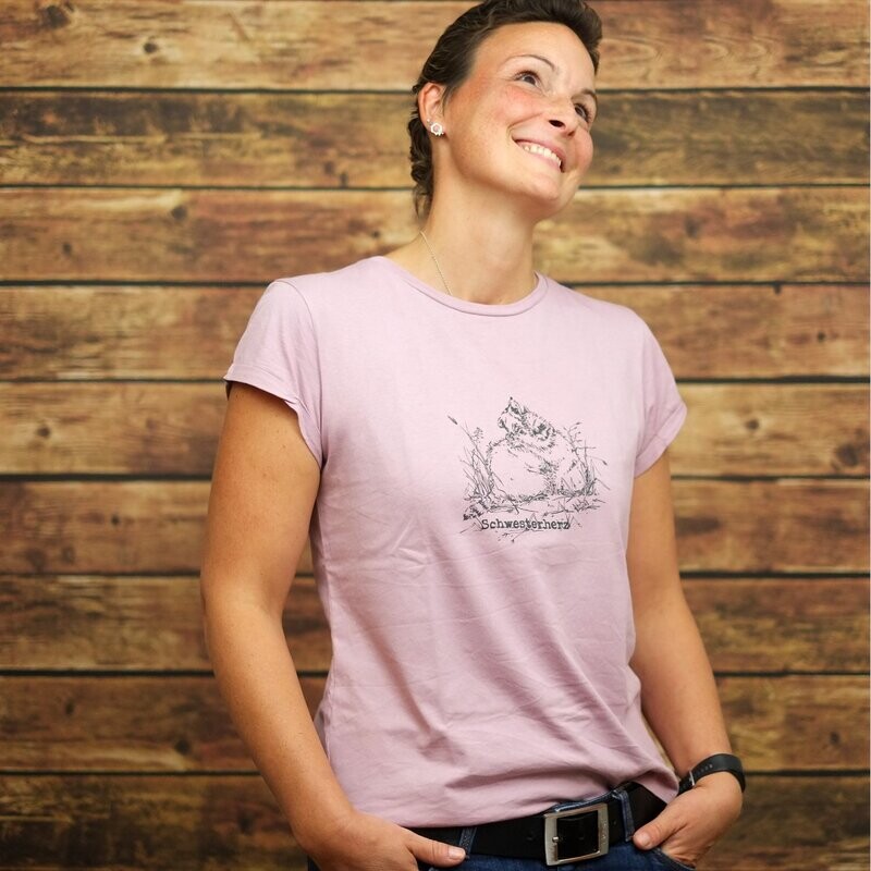 Roll-Up-Sleeve Ladies-T-Shirt "Schwesterherz" Purple Rose