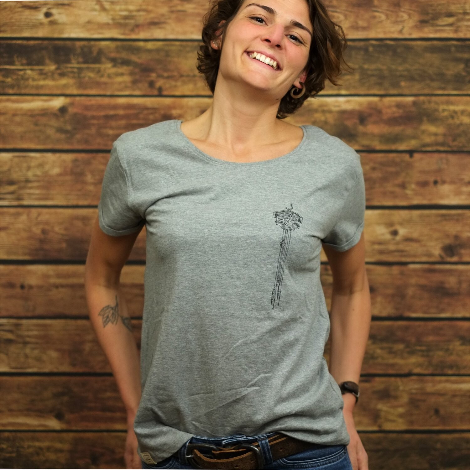 Roll-Up-Sleeve Ladies-T-Shirt "Kuckuck" Sports Grey