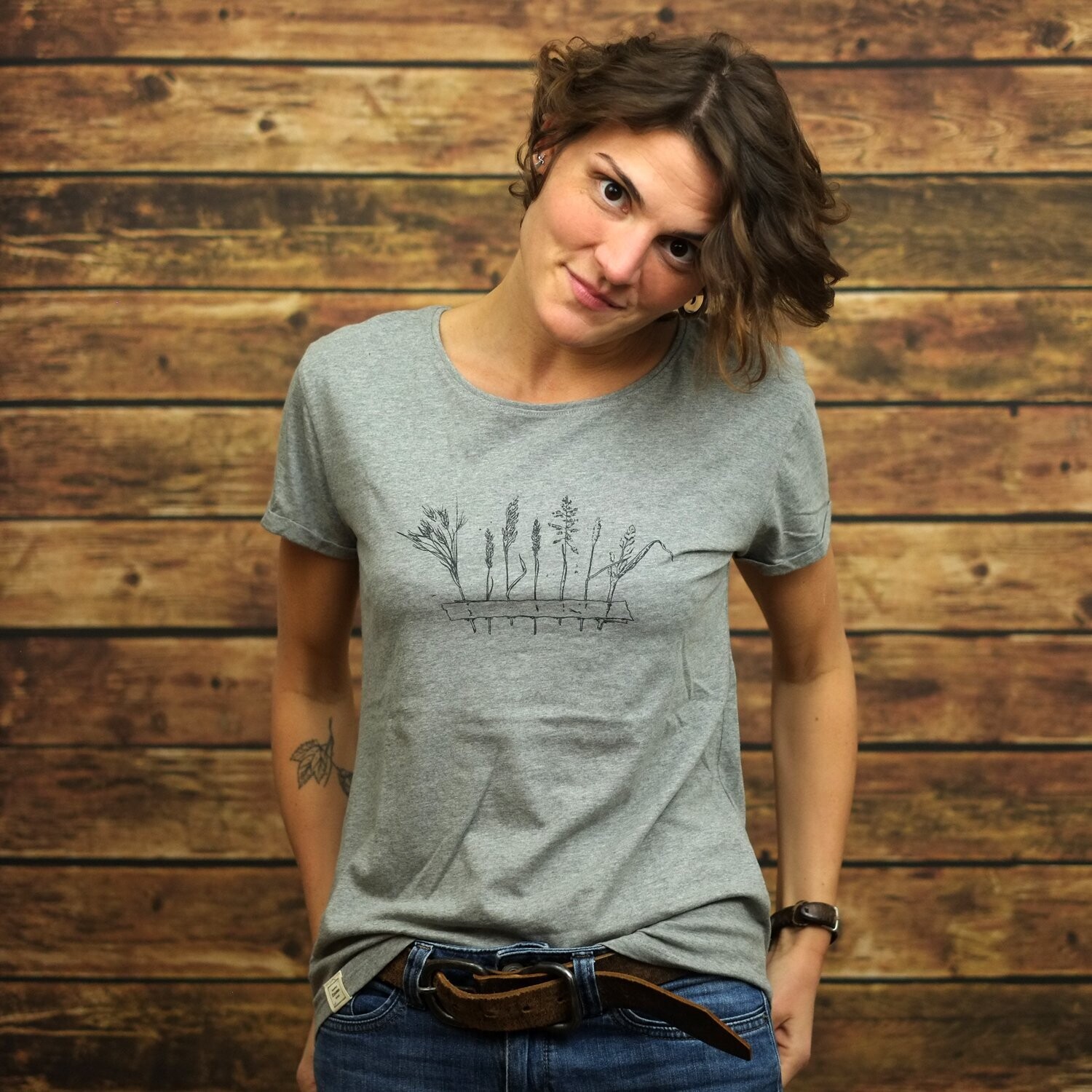 Roll-Up-Sleeve Ladies-T-Shirt "Grasparade" Sports Grey
