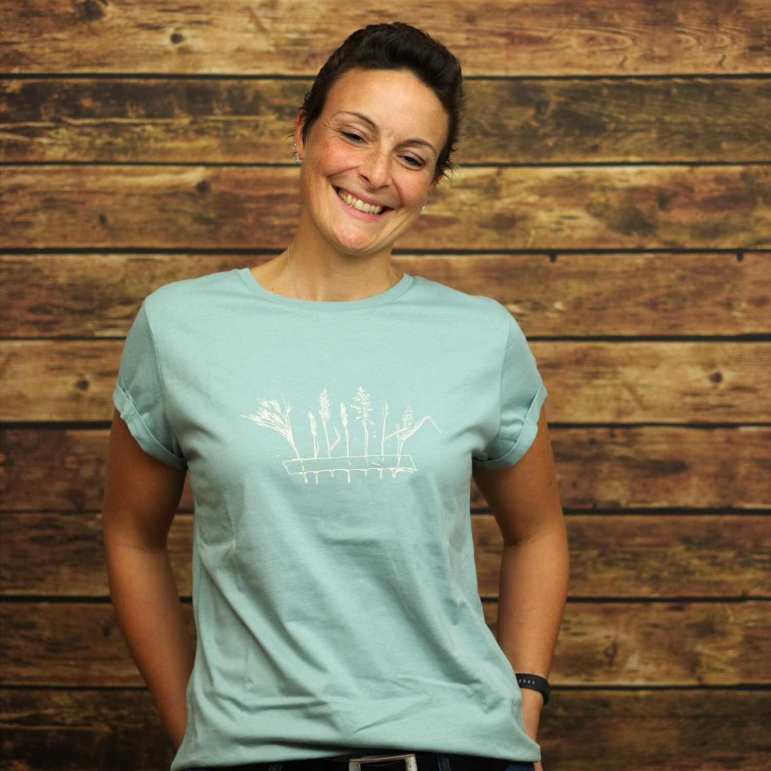 Roll-Up-Sleeve Ladies-T-Shirt "Grasparade" Slate Green
