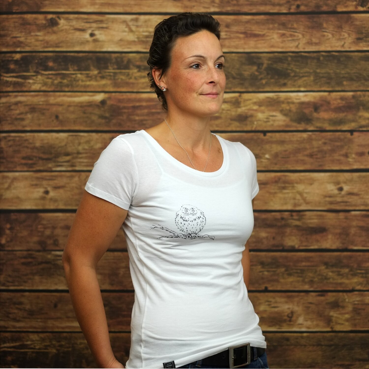 Womens Rounded Neck T-Shirt "kauzig" White