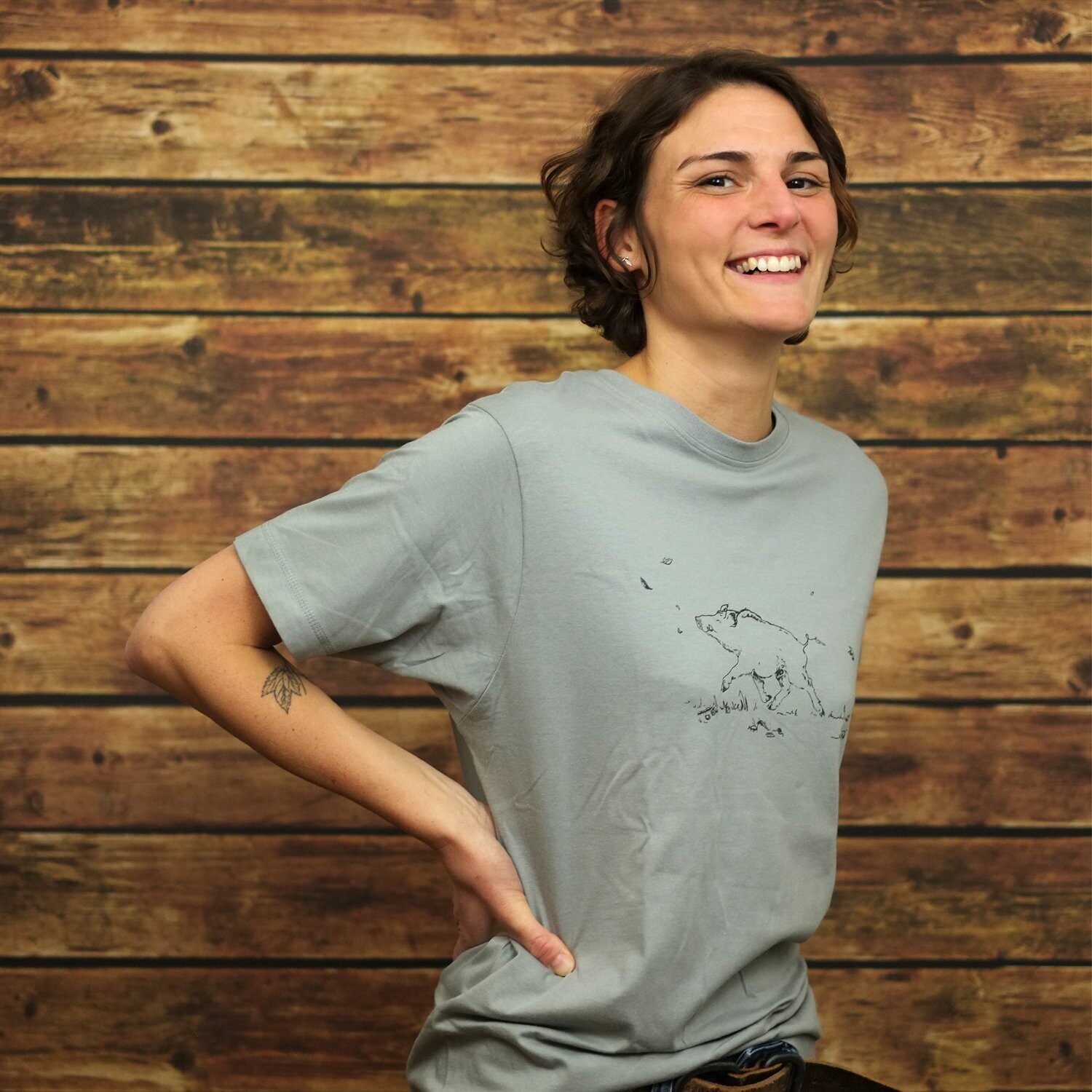 Unisex T-Shirt Classic Fit "glückliches Wildschwein" Sports Grey