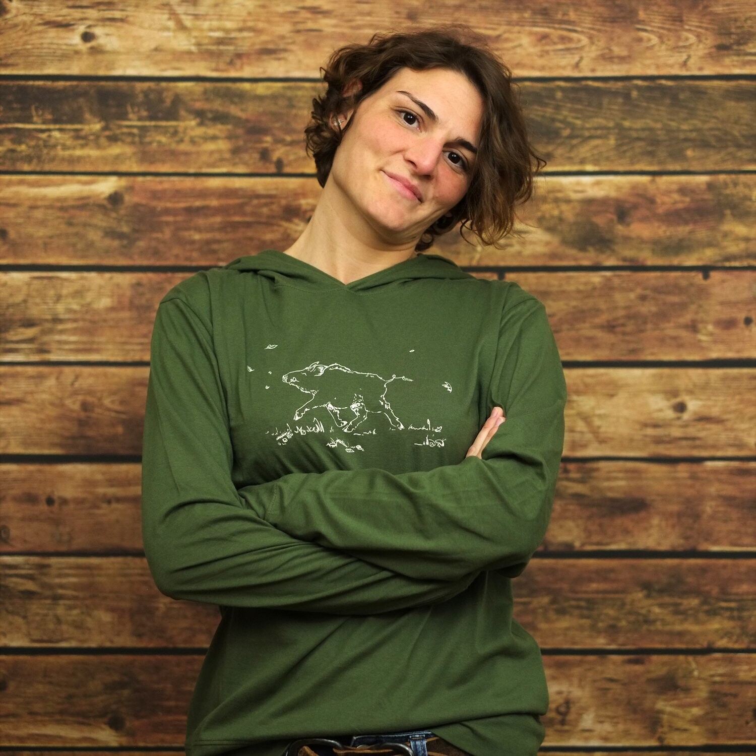 Unisex Jersey Hoodie "glückliches Wildschwein" Military